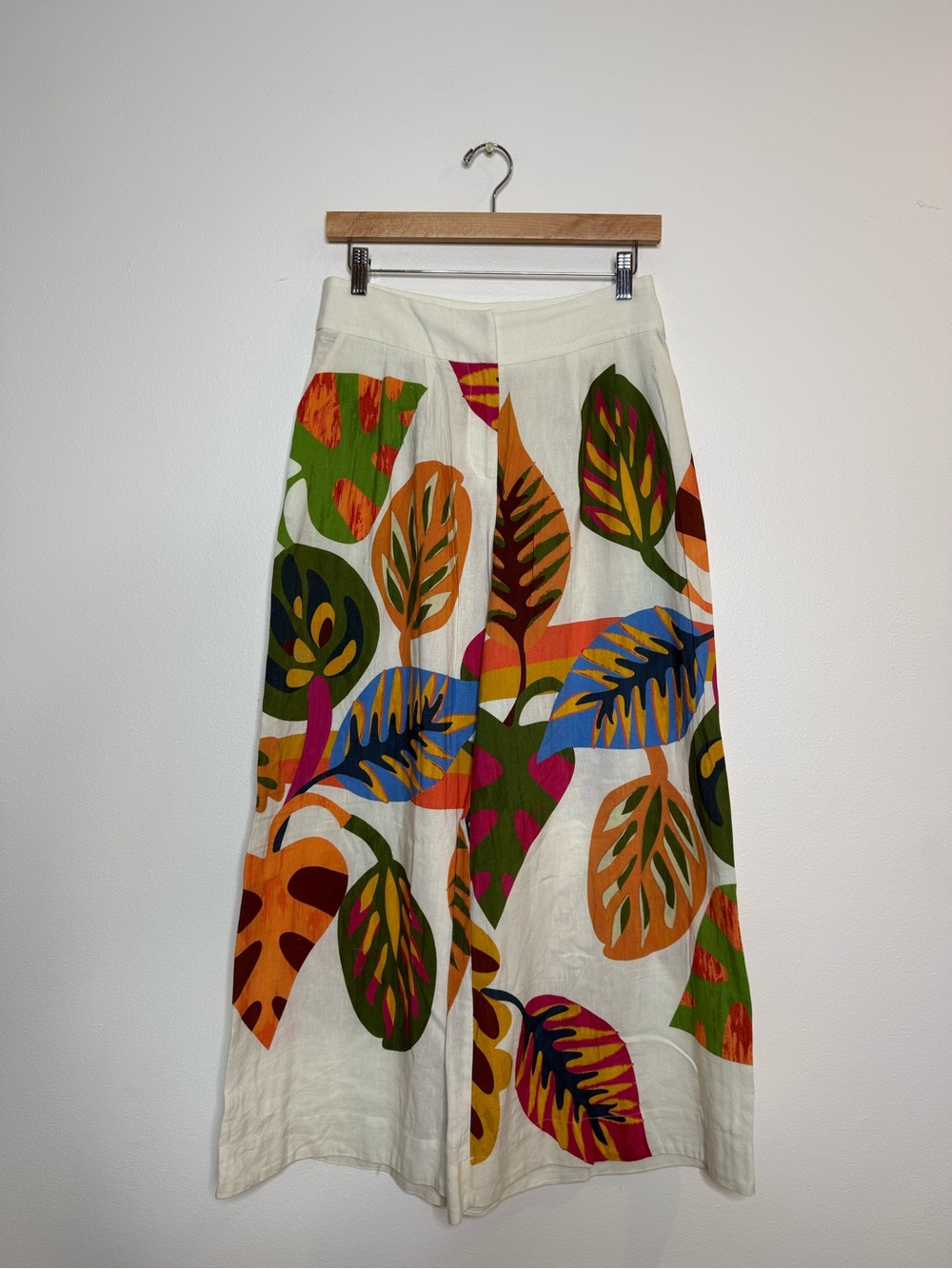 Farm Rio Anthropologie Tropical Palm Leaf Wide Leg Cropped Pants size xs - Picture 3 of 8